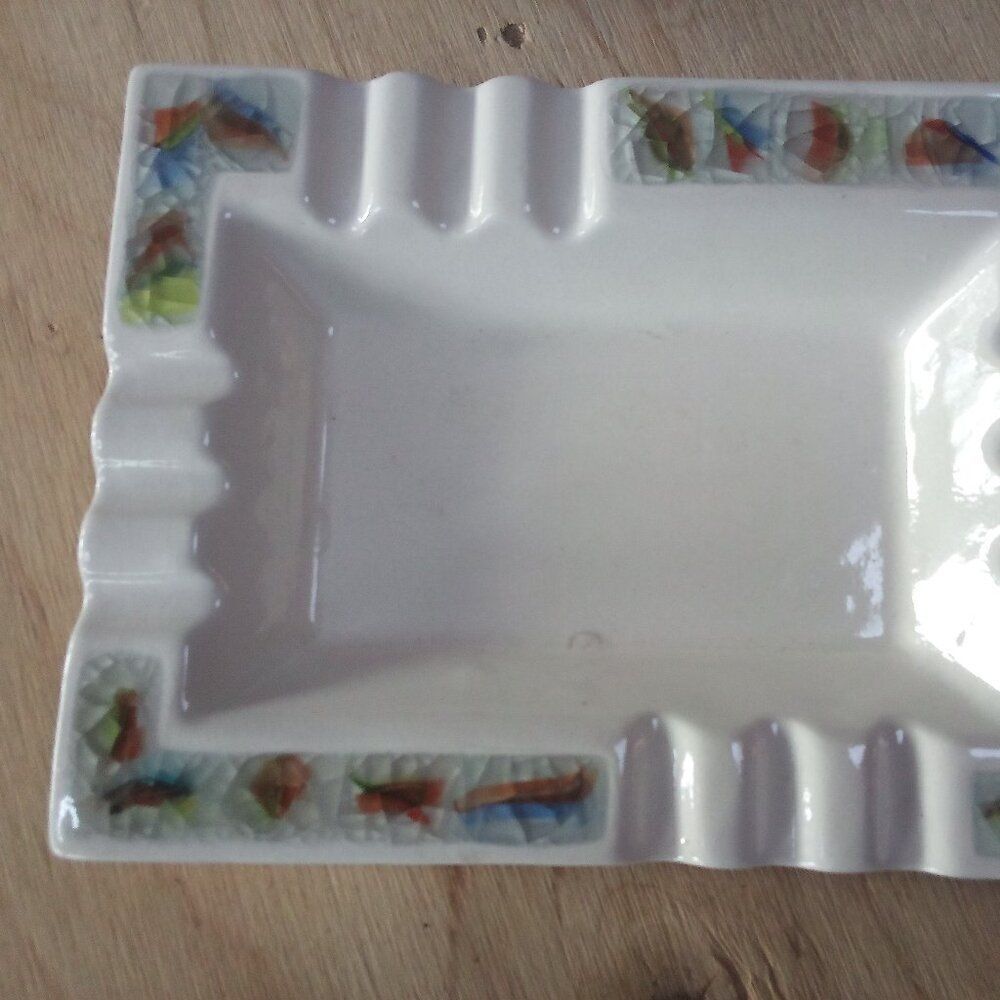 Vintage MCM Sunkist Van Nuys Ceramic Ashtray Trinket Fused Glass